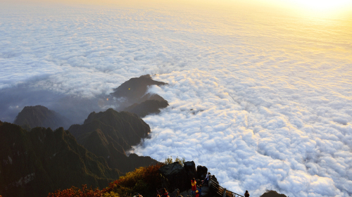 登至【峨眉峰金顶】(海拔3077米) 在观景观云海,光,金银铜殿