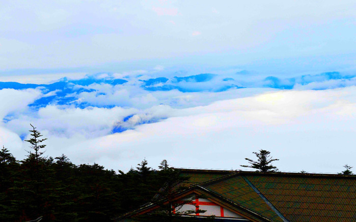 尽管天公不作美,我们在峨眉山金顶住的那晚上,山上起了大雾,同时也飘