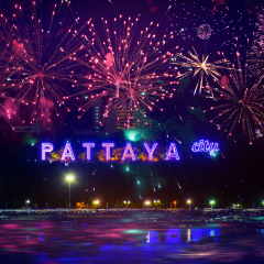 Colorful fireworks on Pattaya city alphabet in the night scene