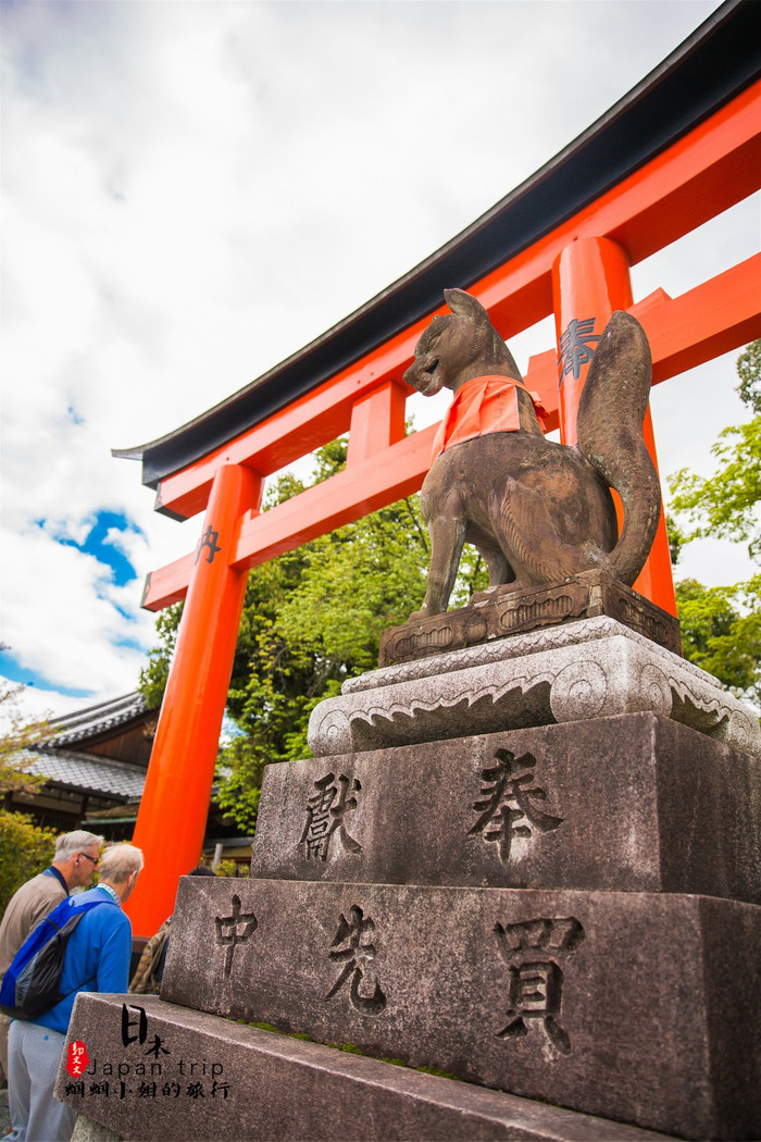 神社内随处可见狐狸的雕像,每一只狐狸都代表不同的寓意,它们是稻荷神