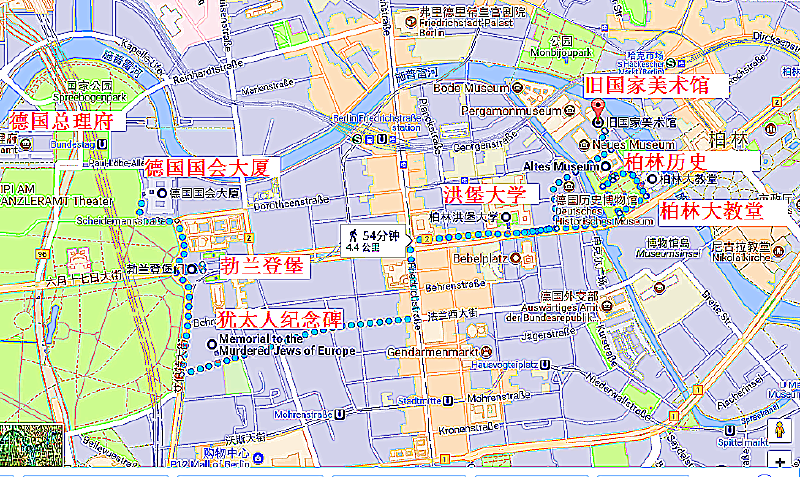 游完夏洛特宫驱车去德国博物馆岛,车停在国会大厦的菩提树大街上.