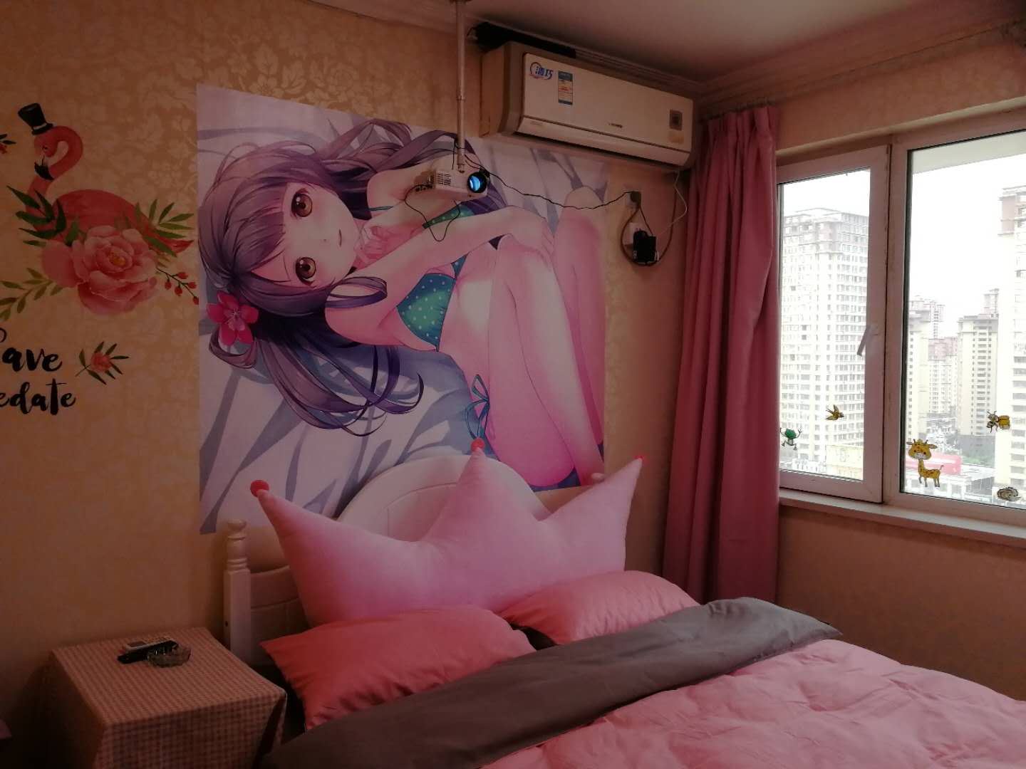 超萌粉色影院大床房