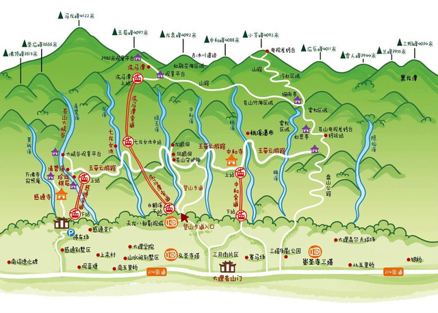 由十九座山峰由北而南组成,北起洱源邓川,南至下关天生桥