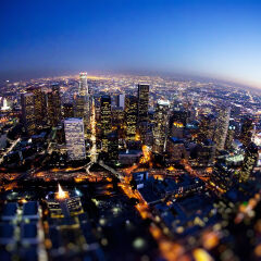 Aerial Downtown Los Angeles at Night