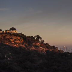 USA, Los Angeles, Griffith Observatory and city skyline at sunset