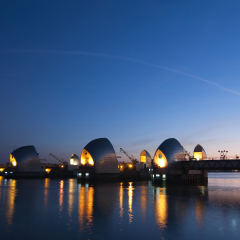 Thames barrier at night
