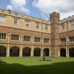 Cloisters at the famous public school, Eton College, Berkshire.  Founded by King Henry VI in 1440.  Historic building, hundreds of years old.