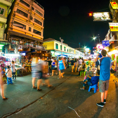 BANGKOK, THAILAND - JANUARY 24: View of the Khao san road at night on January 24, 2016 in Bangkok, Thailand.

