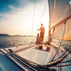 Couple enjoying sunset from the sail boat