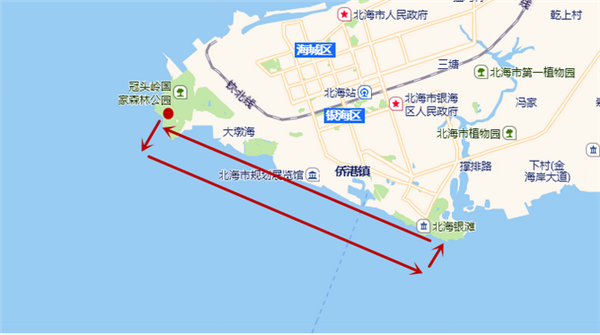 从游艇码头启航,沿途过第九湾,三千海,侨港,北海银滩,看北海南部最