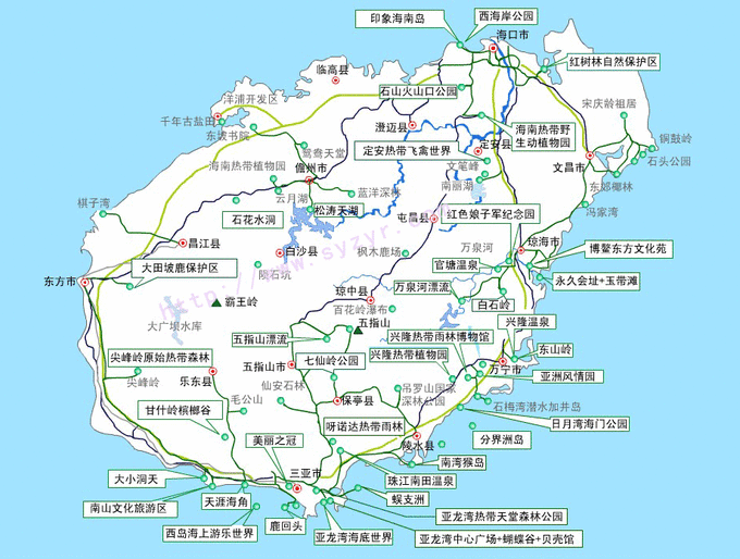 海南岛景区分布图