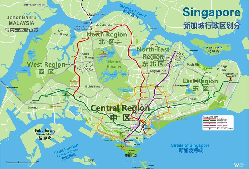 西区,北区,东北区,东区五个行政区,中区(central region)是新加坡的