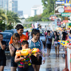 Thailand , Pattaya - April 13 , 2017: Pattaya Street during the Thai New Year is songkran. People pour water on each other and have fun.