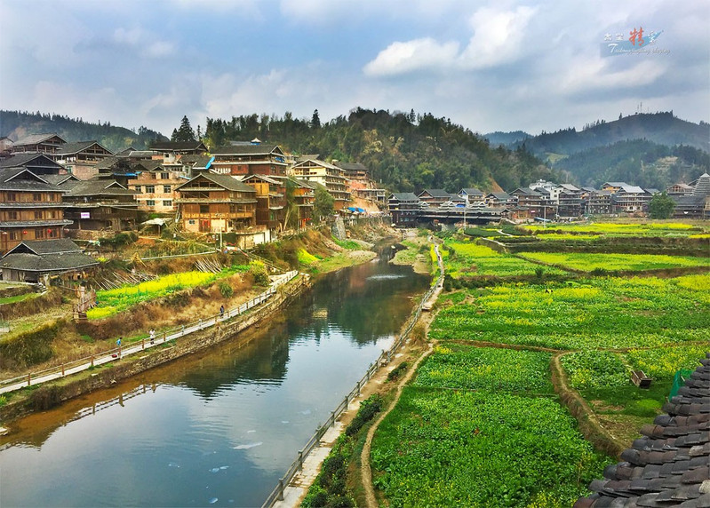 木屋,田原,小河,程阳八寨景区的美艳风光.