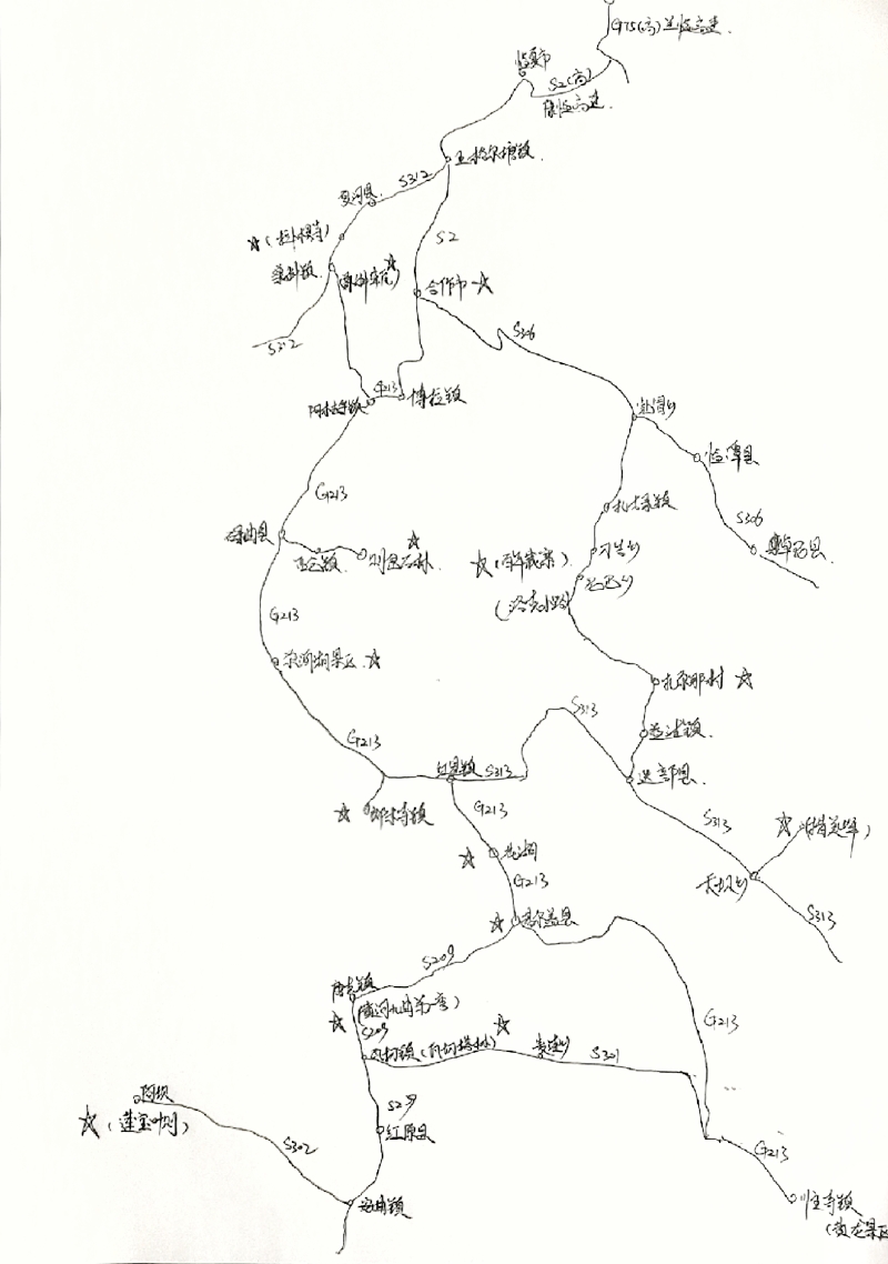 手绘的自驾甘南地图