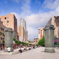 KUNMING-JULY 8, 2014. Nan Ping Jie Shopping area late afternoon. Nanping Shopping Mall area has become a new landmark of Kunming city that attracts a large number of local residents and tourists.