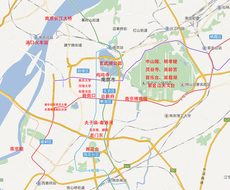 tips:附上自己做的 南京 要景点分布图一张