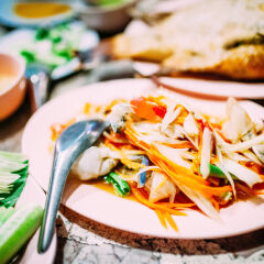 Authentic Thai Papaya salad Som Tam with freshwater crab