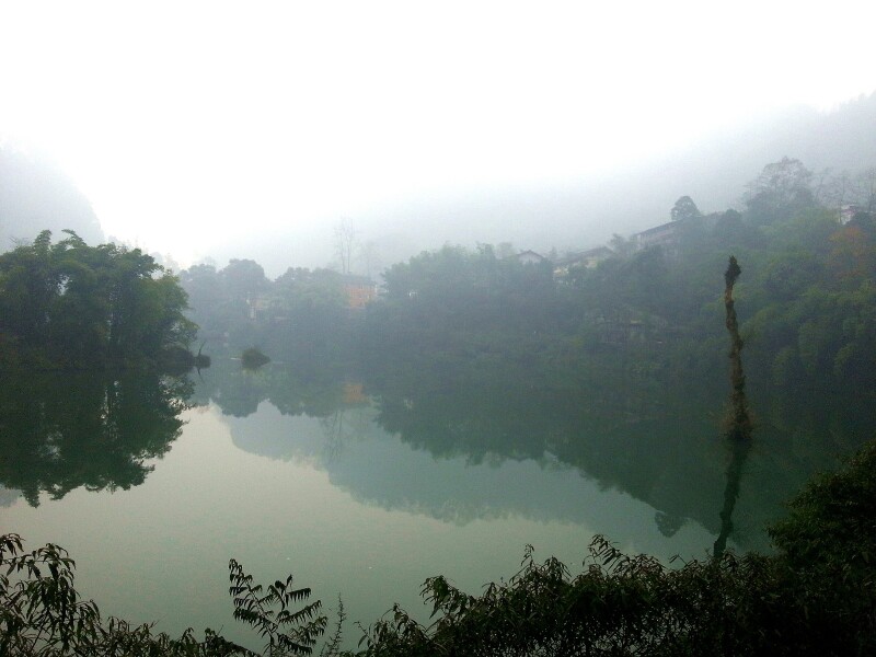 清音平湖位于清音阁,面积3万平方米,建立于峨眉山的宝现溪上.
