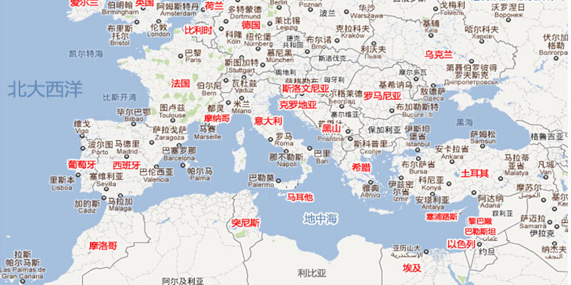 欧洲旅游地图中文版全图