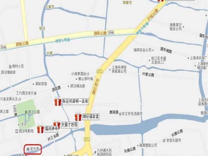 公交车票价一元,使用交通卡就是零元.    先上一张景点地图 泗泾镇被
