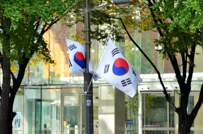 我还注意到在韩国首尔的大街小巷都悬挂大韩民国的国旗,而不论 什么