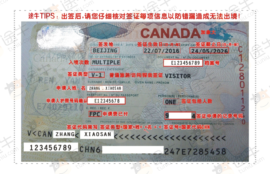 加拿大签证页图片