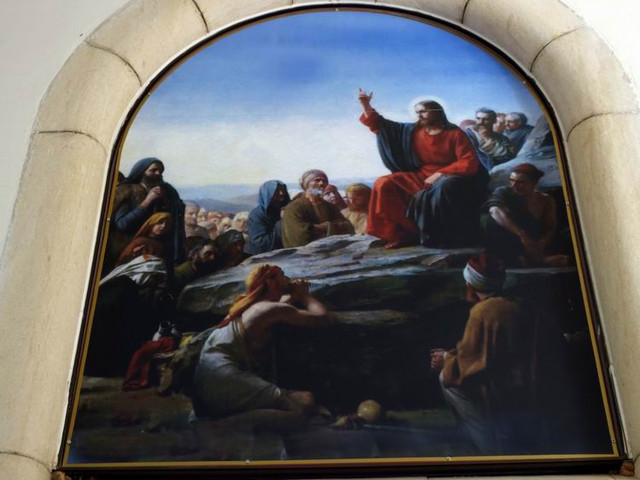 再现当年耶稣登山宝训的油画
