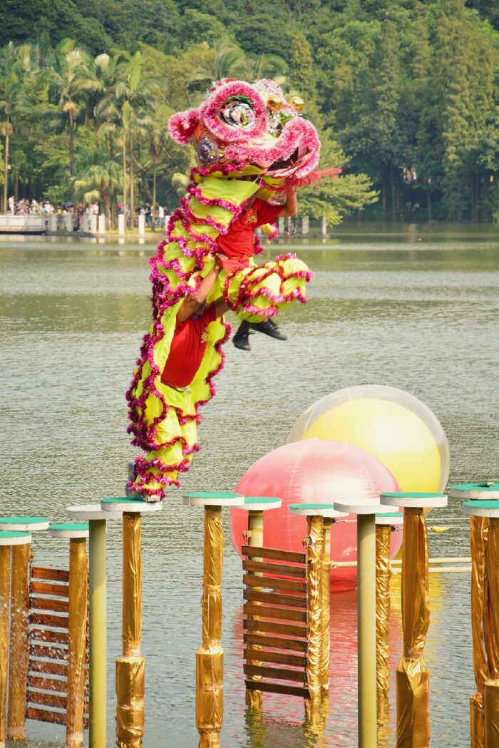 当然,除了上演高桩舞狮的决赛,下午也是水上斗狮的决赛.