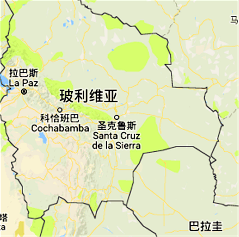 圣克鲁斯在玻利维亚的位置地图.