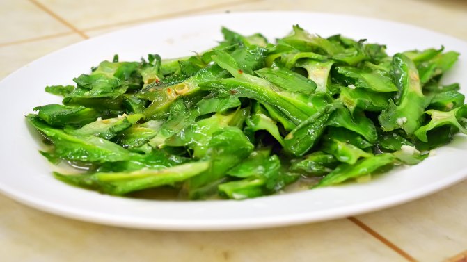 (清炒四角菜,十分爽口,和海鲜的绝配!