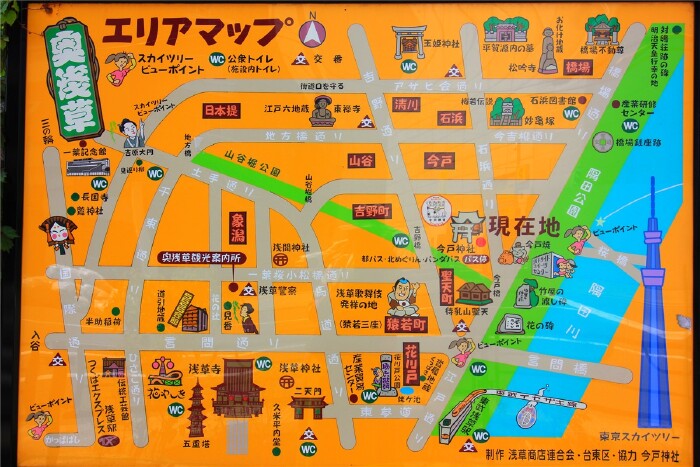 这里是浅草寺的地图,寻迹可以看看有多少目的地可以参观?