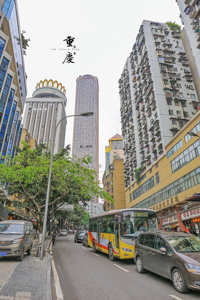 重庆的街道抬头都是密密麻麻的高耸的高楼,随时就要上坡下坡的道路,看