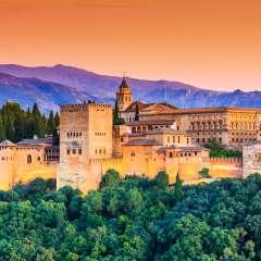 Alhambra of Granada, Spain. Alhambra fortress at sunset.