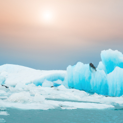 Big blue icebergs in Jokulsarlon glacial lagoon, South Iceland