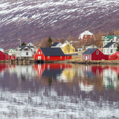The reflection of Eskifjordur the small lovely village of East Iceland.