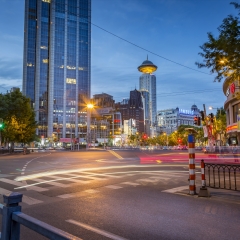 中国、上海、交叉、广场、黎明_9714