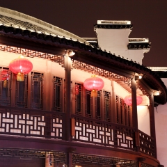 南京古秦淮古典建筑的夜景_595