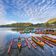 Recreational boats at lake Beratan Bali