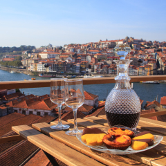 Table with view a wonderful view over the river in Porto, Portugal.