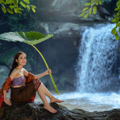 woman wearing laos traditional dress costume,vintage style,Laos culture,Laos