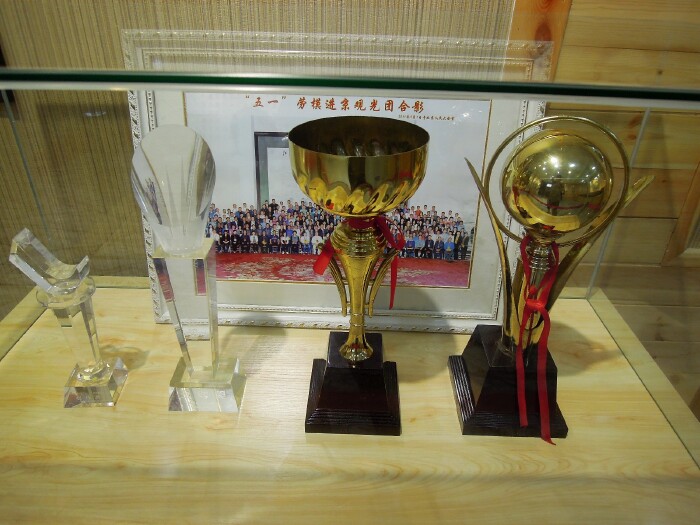 奖杯摆放在桌子上面