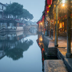 中国浙江省绍兴市安昌古镇夜景风光