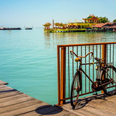 A wooden plank walkway at Chew Jetty village in Penang, Malaysia.