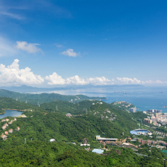 Beautiful coastline and villas in Shenzhen Bay  against cloudy sky in Overseas Chinese Town East  (OCT East ) in Shenzhen, Guangdong, China.