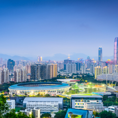 Shenzhen, China financial district skyline.