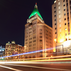 light trails the bund in shanghai at night