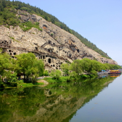 The Yi River along the Longmen Grottoes, China 
