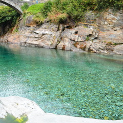 Crystal clear river, nature landscape in Switzerland
