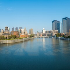 上海苏州河两边城市风光全景